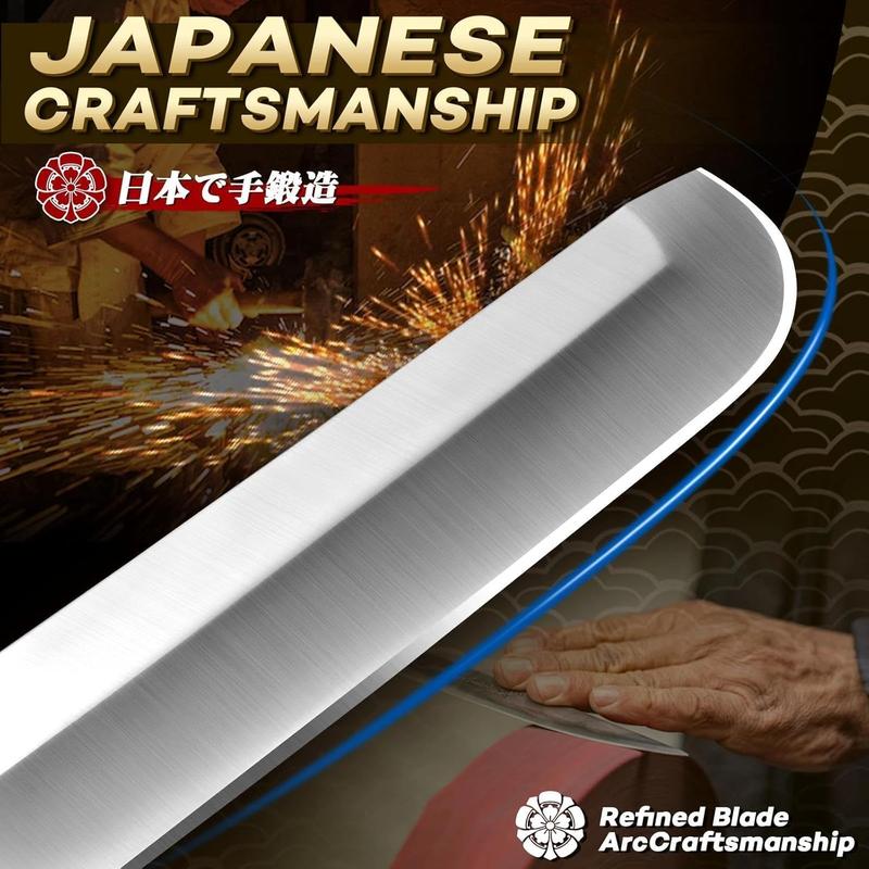 🗡️ Japanese Fixed Blade Knife – Hand-Forged Outdoor Knife with Phoenix Carved Sheath