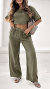 Women's Round Neck Short Sleeve Cotton and Linen Casual Suit