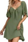 Dokotoo Womens Dresses 2024 Fall Summer Deep V Neck Elegant Bow tie Mini Dress S-XL