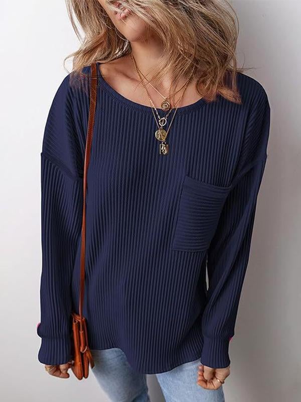 Women's casual round neck loose long sleeve T-shirt