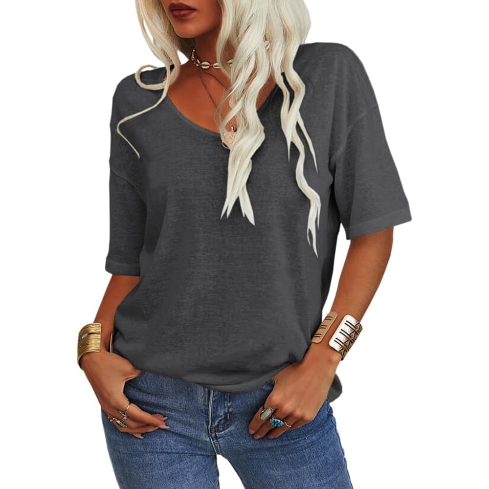 🔥Letzter Tag Verkauf 49% Rabatt 🎁Unifarbenes Damen-T-Shirt mit V-Ausschnitt