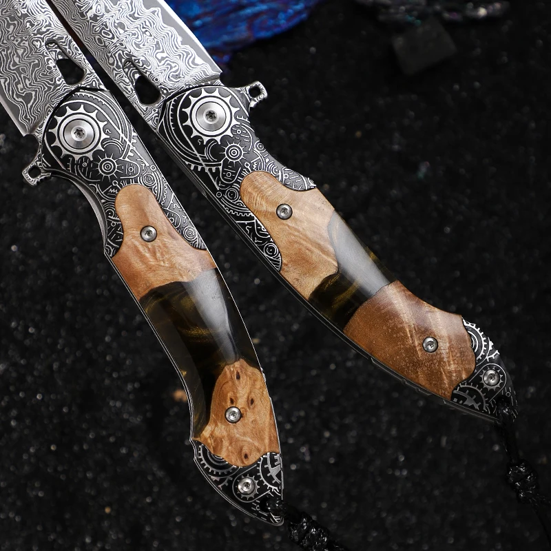 Handmade Damascus Folding Knife | For Men & Women | Camping & Travel