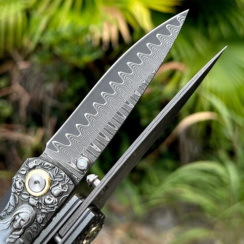 Damascus steel Folding pocket knife, travel knife for outdoor camping, hunting