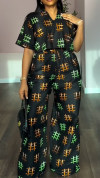 Ladies' V-neck Printed Top and Pants Casual Set