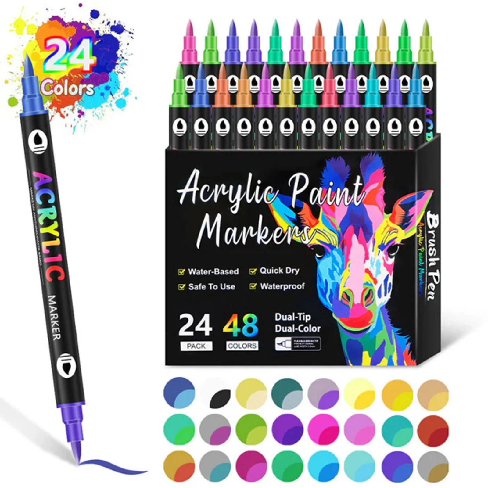 🔥Last Day 49% OFF -48 Colors Acrylic Paint Markers, Dual Tip Drawing Marker Pen