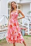 GRACE KARIN Women's 2024 Summer Floral Boho Dress Square Neck Strapped Swing A Line Beach Long Maxi Dress