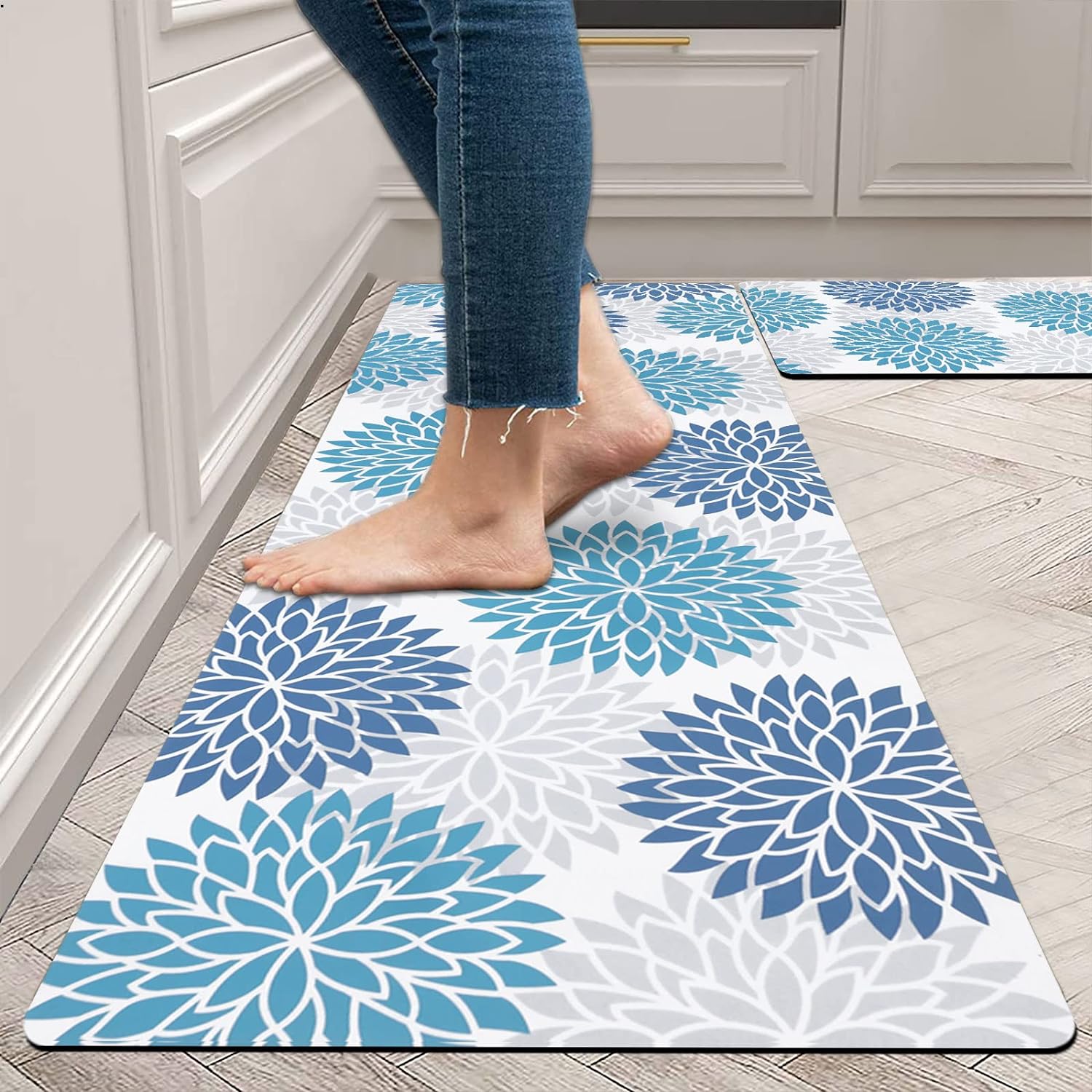 HEBE Anti Fatigue Kitchen Rug Sets 2 Piece Non Slip Kitchen Mats for Floor Cushioned Kitchen Rugs and Mats Waterproof Comfort Standing Mat Runner for Kitchen,Home Office,Sink,Laundry