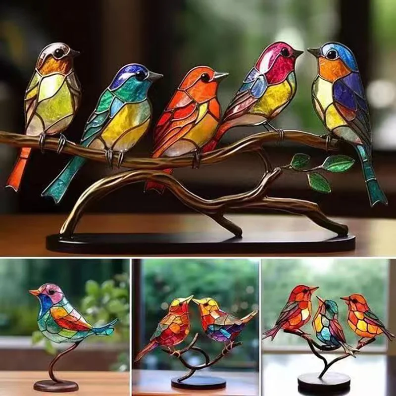 🎖️July 4th Flash Sale: 50% OFF Sitewide! 💕 <strong>Handmade</strong>🌈Colorful Birds on Branch Desktop Ornaments, Buy 2 Save 10%