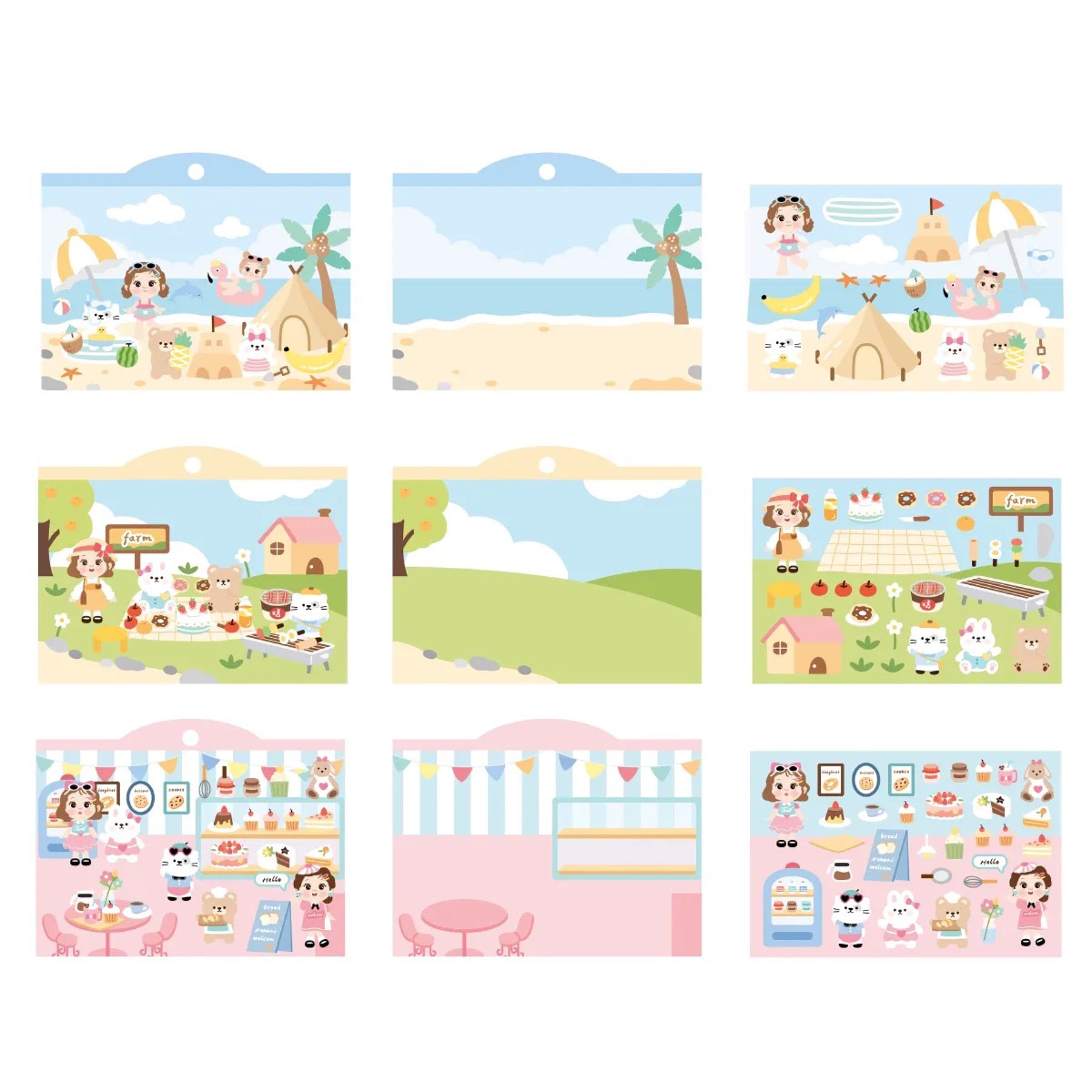 DIY Beach Party|Spring Outing|Dessert Shop|Sushi Restaurant Sticker Scenes