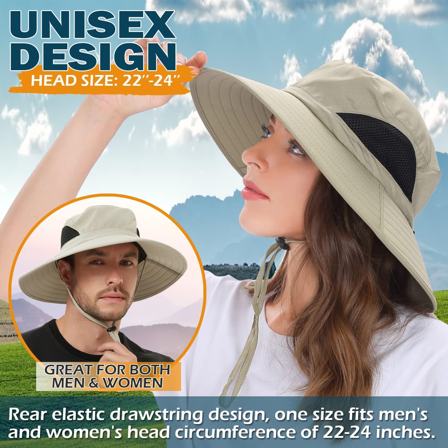 EINSKEY Unisex Sun Hat, Waterproof Wide Brim Bucket Hat Packable Boonie Hat for Fishing Hiking Gardening Safari Beach