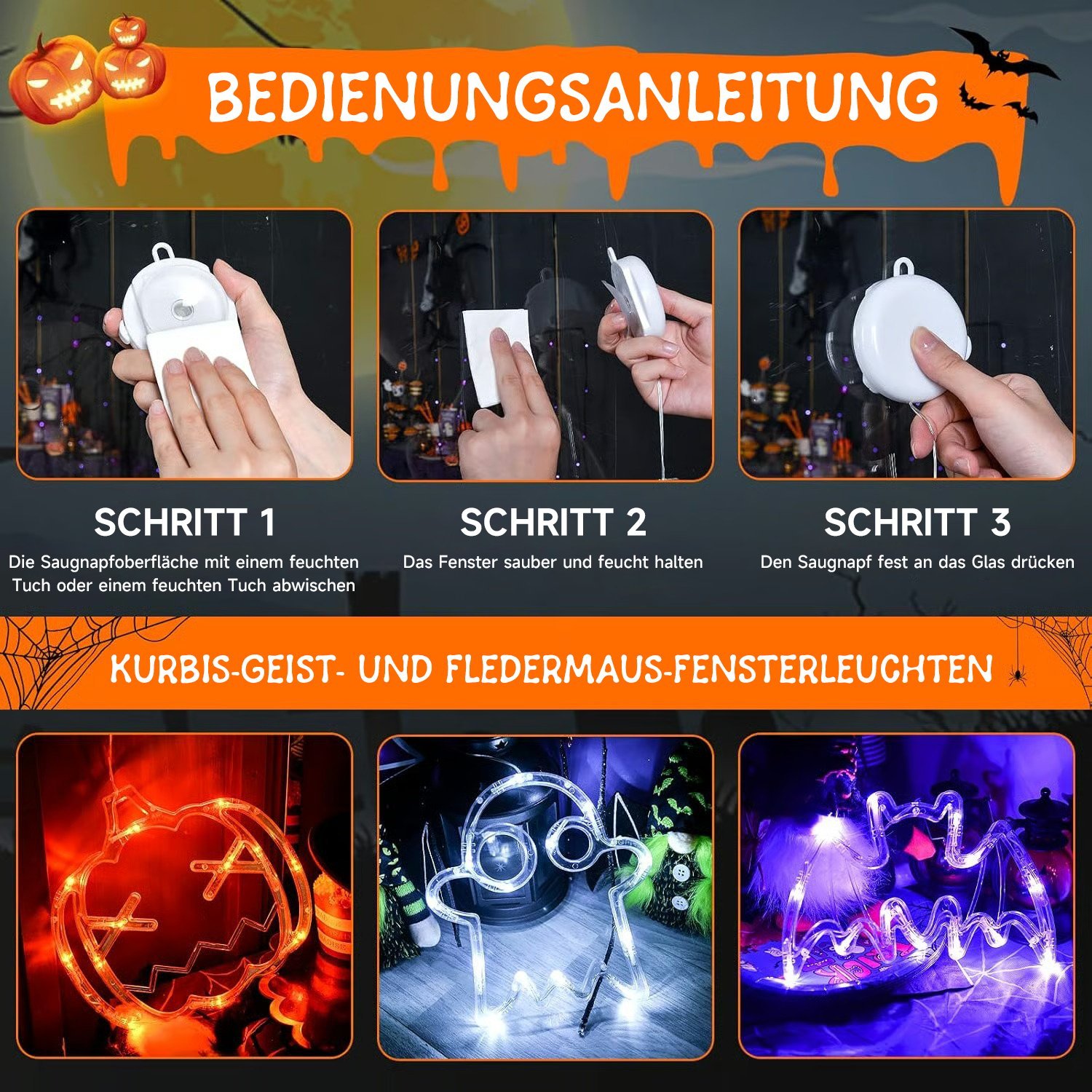 🎃2025 NEU Halloween👻Fensterleuchten mit Saugnapf