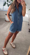 Women's Lapel Sleeveless Zipper Denim Jumpsuit