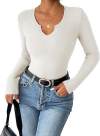 Deep U-neck Cross-neck Long-sleeved T-shirt Top