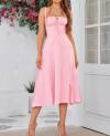 Floral Midi Corset Dress Boho Flowy Slit Lace Up Dresses for Women Going Out A Line Casual Sundress