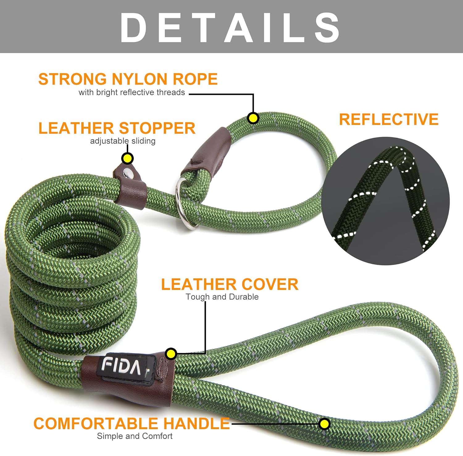 Fida Durable Slip Lead Dog Leash, 6 FT x 1/2