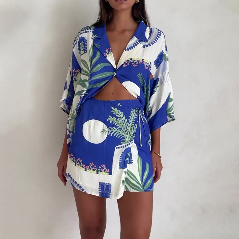 LAST DAY SALE 50% OFF💥Fashion Holiday Print Shirt & Skirt Two-Piece Set