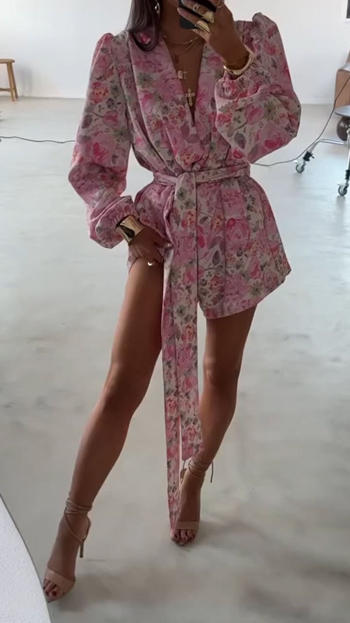 Women's V-neck Printed Loose Elegant Dress