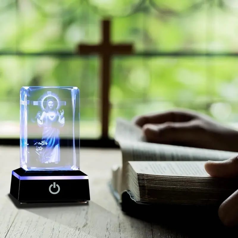 Jesus Cross Night Light Rectangular Glass with Multiple Adjustable Lighting Modes✝️