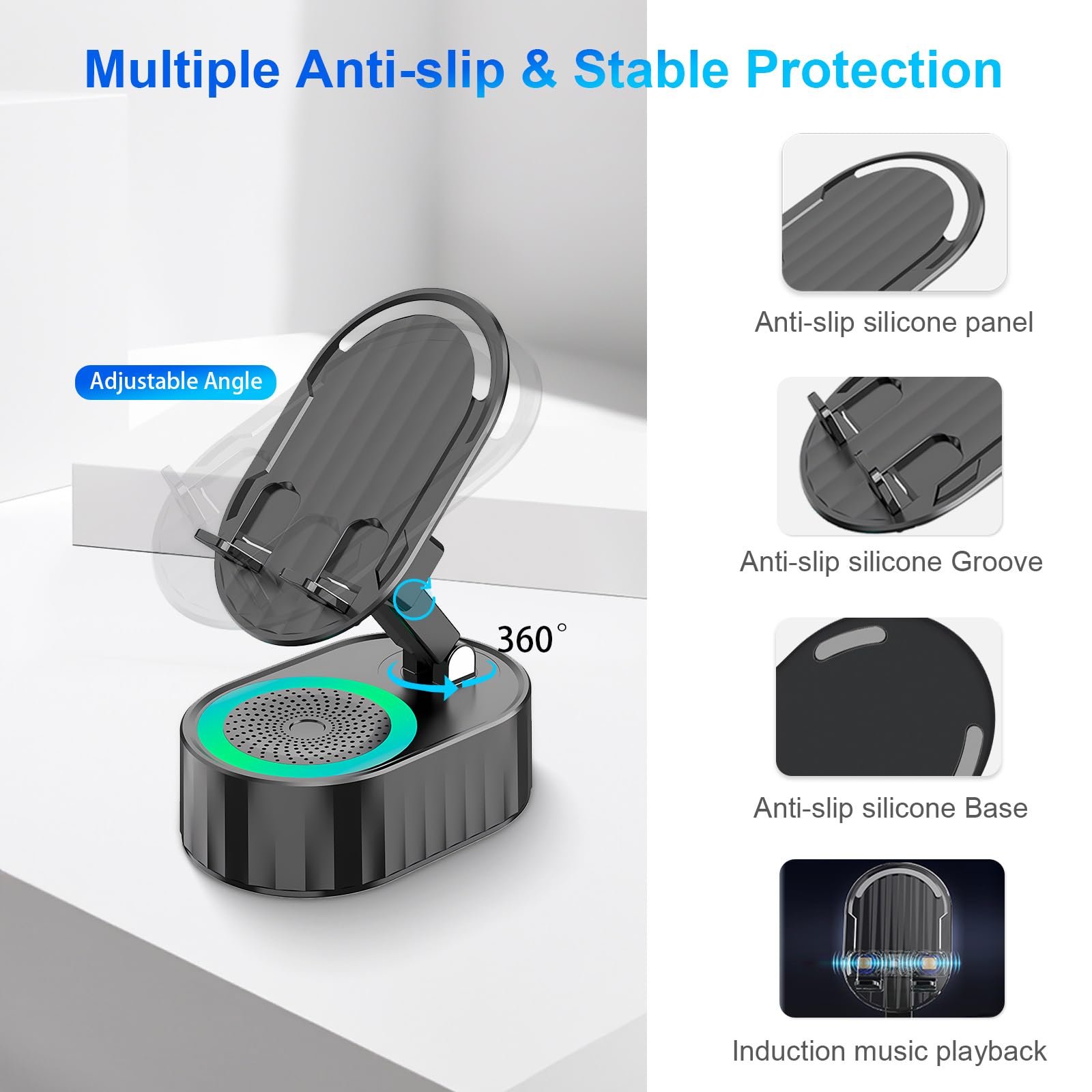 🎁TikTok Last Day Sale - 70% OFF🎉2025 Upgraded Cell Phone Stand with Induction Speaker/Power Bank/Atmosphere Light
