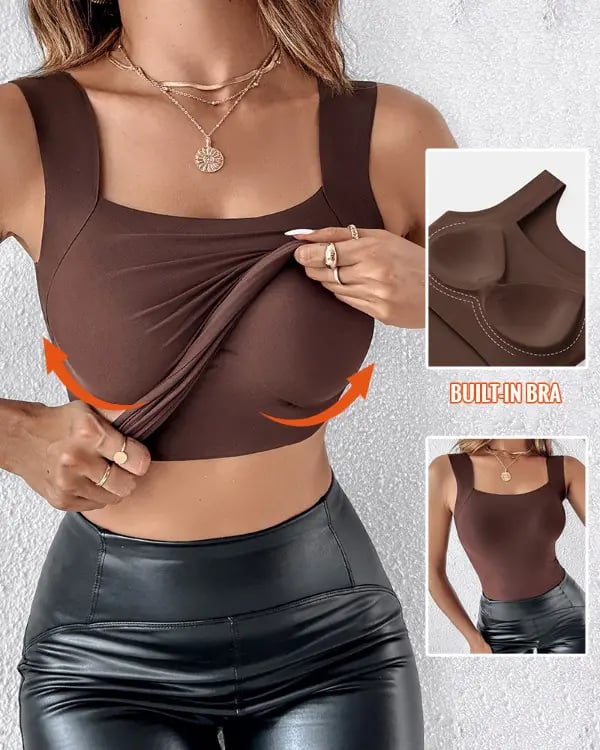 🎁TikTok Spring Last Day Promotion 48% OFF-🎁-U Neck Shapewear Built-in Bra Tank High Strechy Sleeveless Slim Fit Tops Camisole