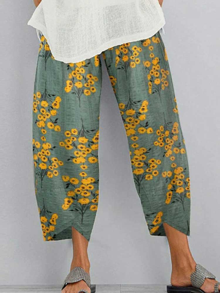 Women Printed Plant Irregular Casual Pants