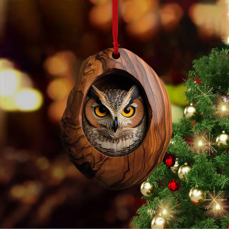 Wooden Lucky Owl Christmas Ornament