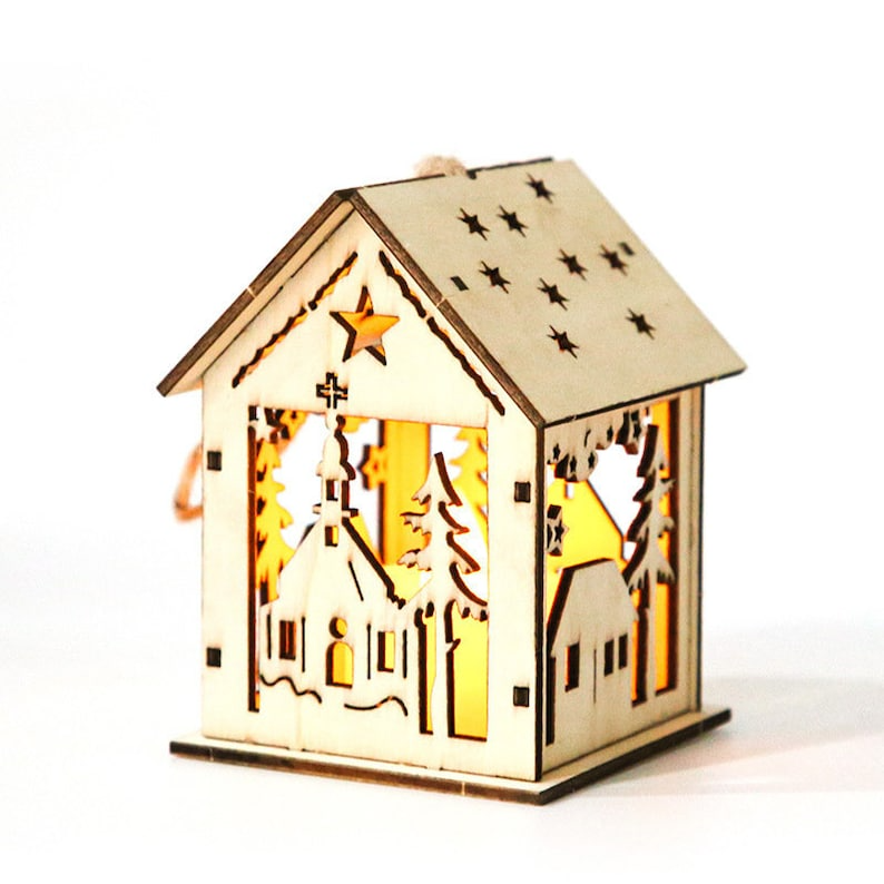 Christmas Decoration Hanging Glowing Mini Cabin Night Light