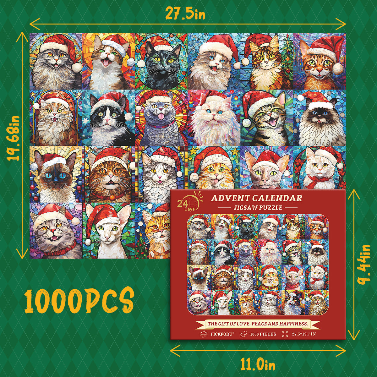 Free shipping🎄😻Christmas Cats Advent Calendar Jigsaw Puzzle 1000 Pieces