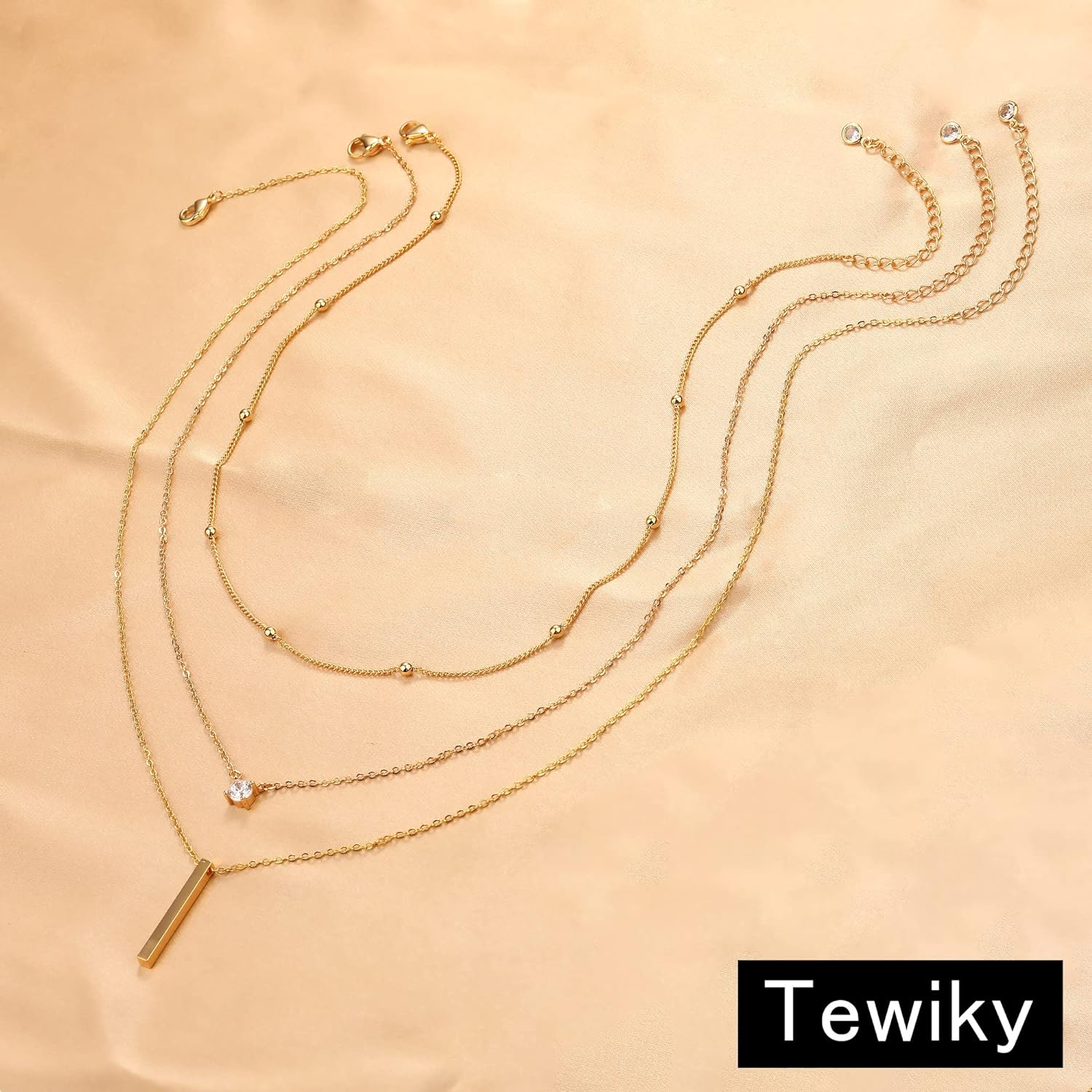 Tewiky Diamond Necklaces for Women, Dainty Gold Necklace 14k Gold Plated Long Lariat Necklace Simple Gold CZ Diamond Choker Necklaces for Women Trendy Gold Necklace Jewelry Gifts for Girls