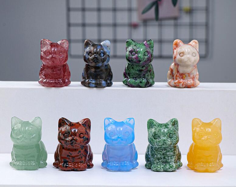 🔥Natural Crystal Carved Cat,Hand carving Cat Figurine- Buy 3 Get Extra 15% Off