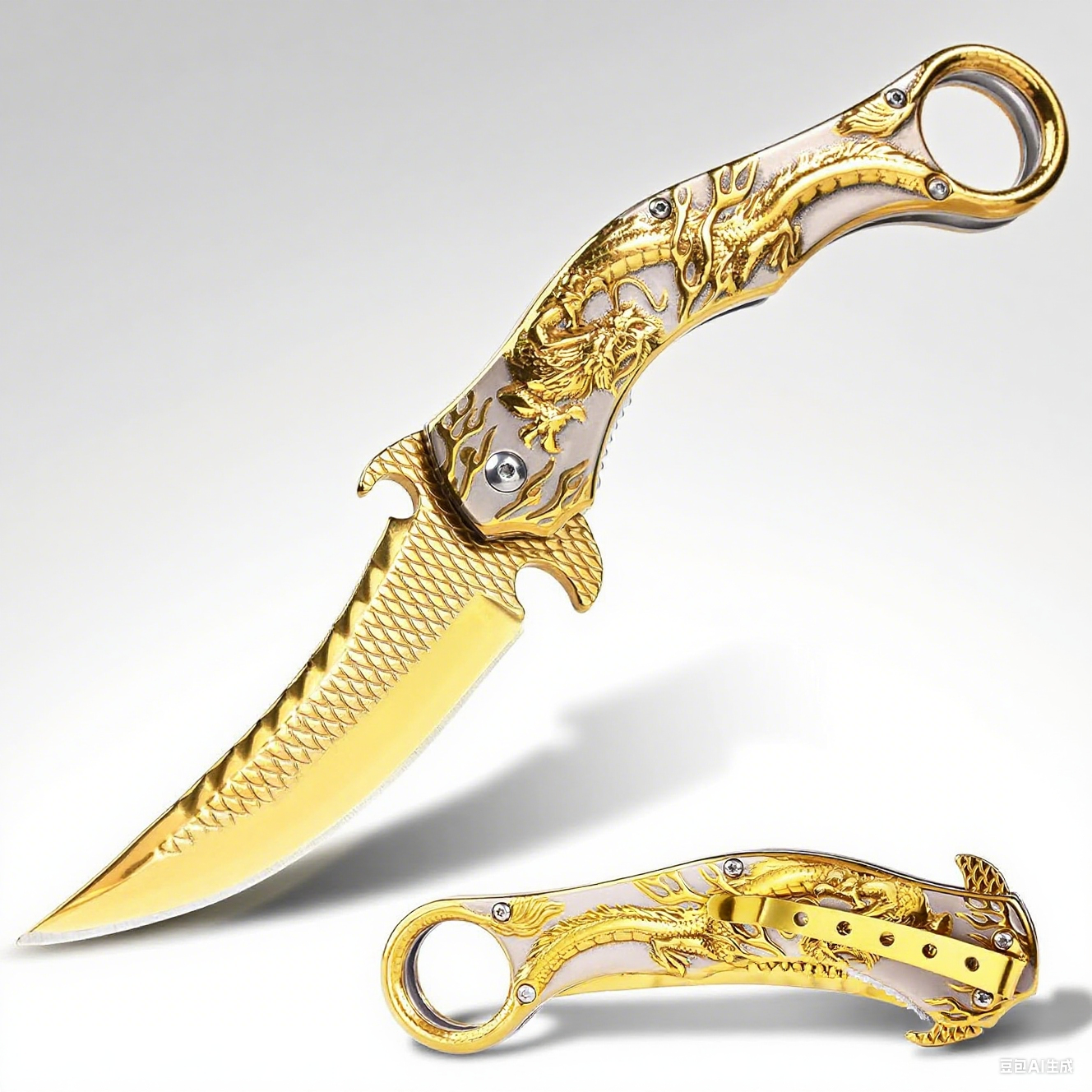 🐉 Dragon Folding Pocket Knife – Titanium-Plated Handle & Razor-Sharp Blade