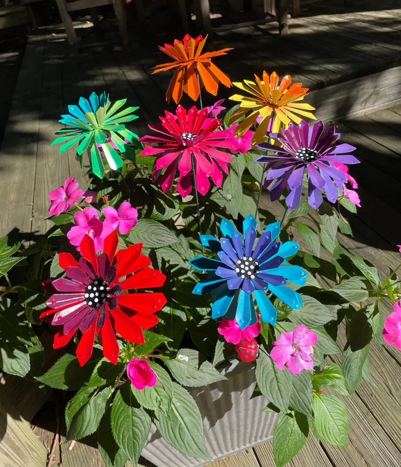 🌻Zinnia Metal Garden Stake🌼 Yard Decoration, Metal Art🪴