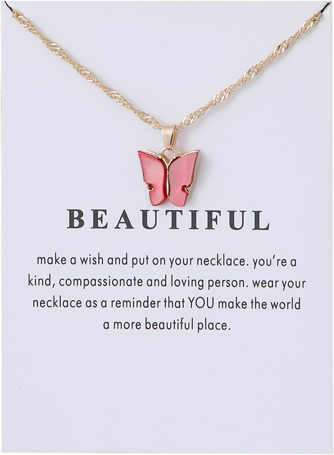 Colorful Acrylic Butterfly Pendant Necklace Bohemian Adjustable Retro Card Clavicle Chain Insect Animal Necklace for Women Girl Teen Friend Friendship Party Jewelry Gift