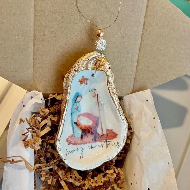 🎅2024 Christmas Gift--💙Handmade Oyster Shell Nativity Ornament