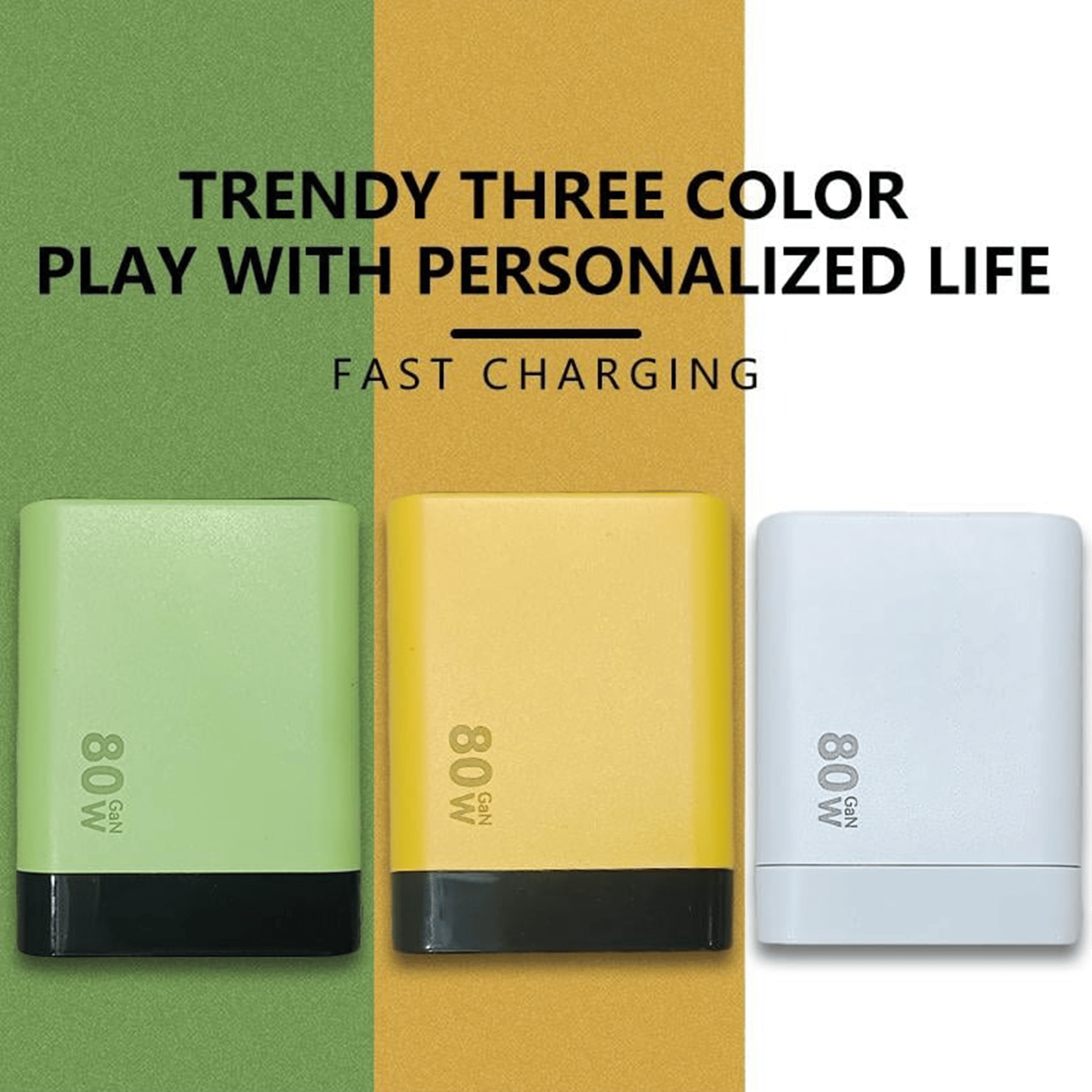 🎁TikTok Last Day Sale - 70% OFF🎉 3 in 1 GaN Charger,Scalable 80W MAX fast charger module with Type-C cable and 2 USB ports