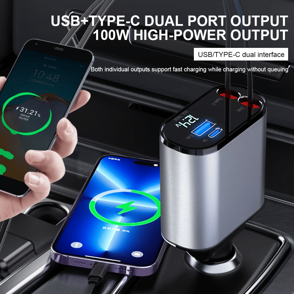 ⏰Last Day Promotion 50% Off - Fast Charge Retractable Car Charger