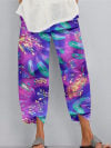 Women Loose Printed Colourful Elastic Waist Pocket Purple Pants