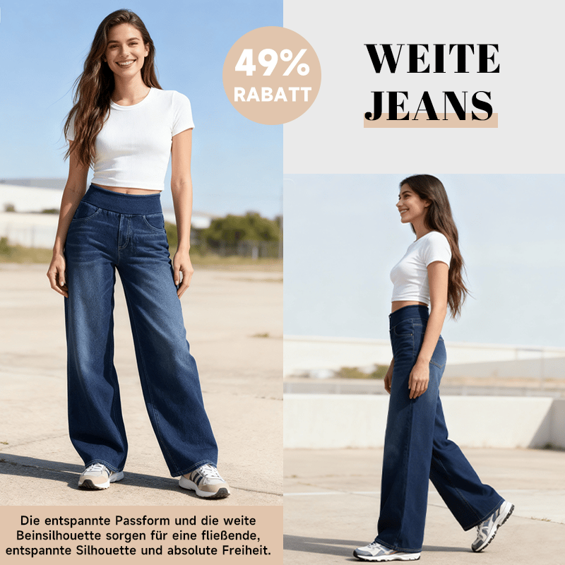 Damen Hochtaillierte, Gewaschene, Weite Baggy-Strickjeans mit Stretch und Mehreren Taschen – Bequeme Freizeit-Denim💥Kostenloser Versand
