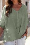 Women's cotton and linen V-neck pullover short-sleeved loose top
