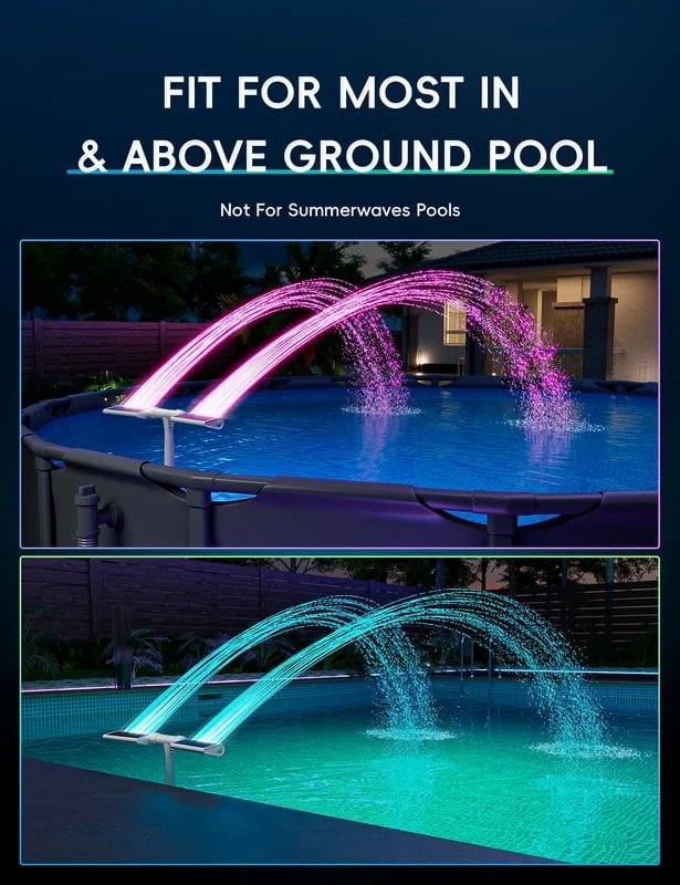 🎁Last Day Sale - 50% OFF🌊Solar Pool Fountain with Lights Dual Arc - Above/Inground Pool Fountain Lights with Remote Control