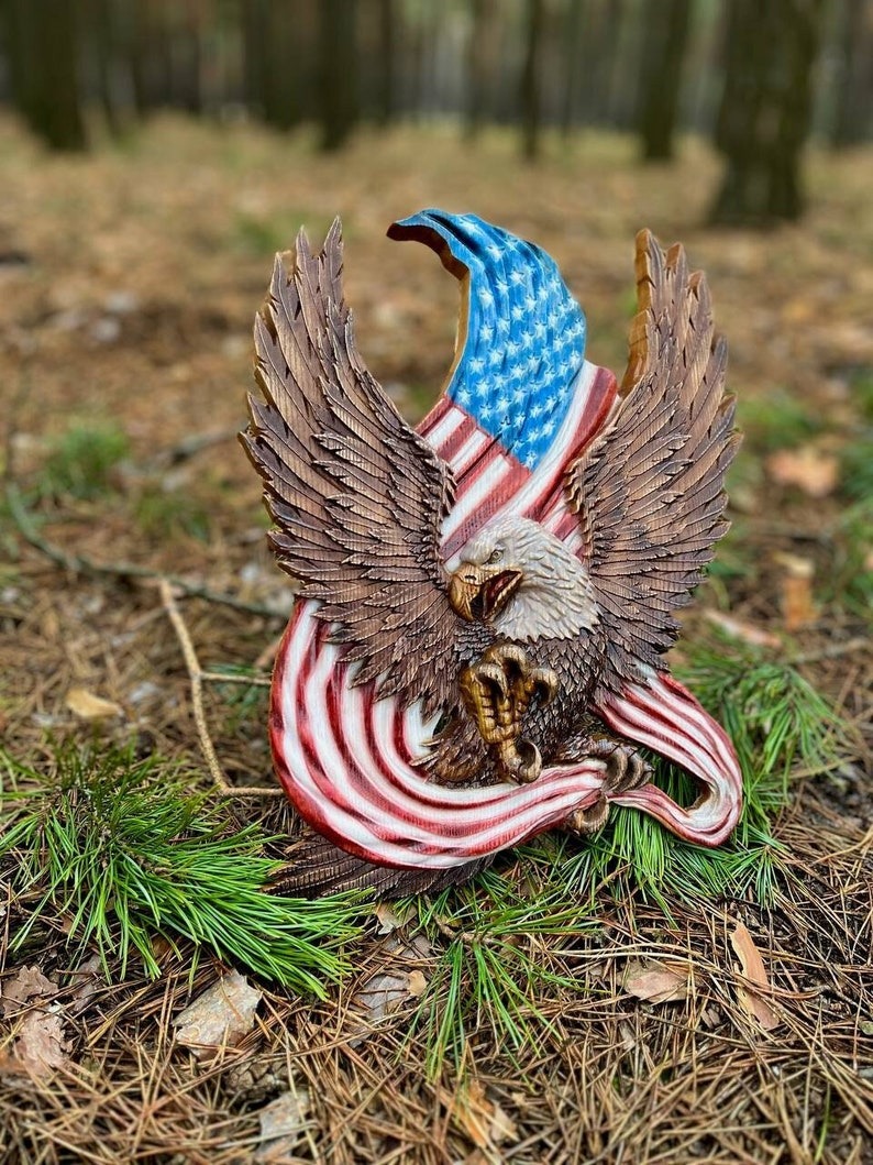 🔥Handcrafted Wooden American Flag with Bald Eagle