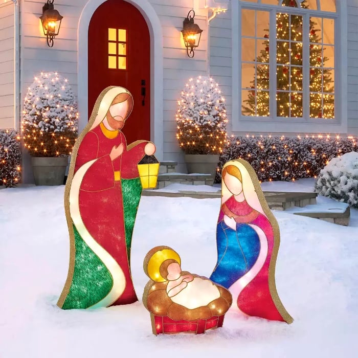 Warm White LED Holy Family Yard Decoration