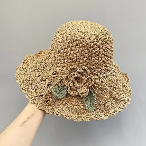 🔥Last Day Promotion 48% OFF-🎁-Elegant Crochet Straw Hat with Ruffle Detail