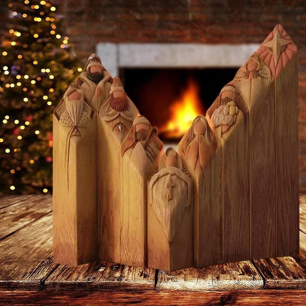 🎉Christmas Hot Sale🎁Heaven Pillar Statues,9pcs Heaven Nativity Tree Pillar Statues