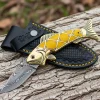 Exquisite Fish-Shaped Damascus Folding Knife