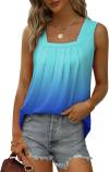 Saloogoe Summer Tank Tops for Women Loose Fit Pleated Square Neck Sleeveless Tops Curved Hem Flowy