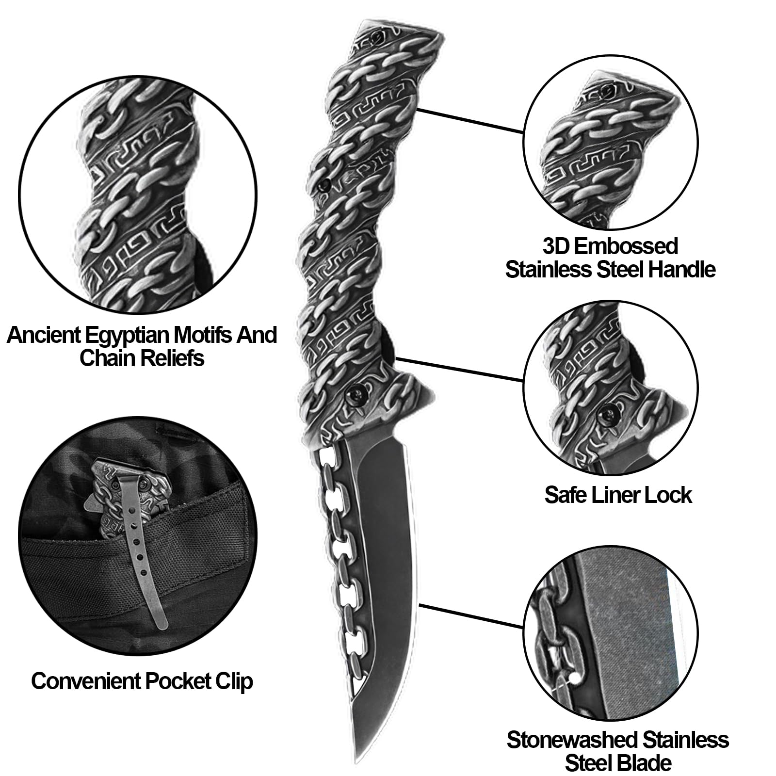 Embossed folding knife mountaineering portable camping knife for self-defense