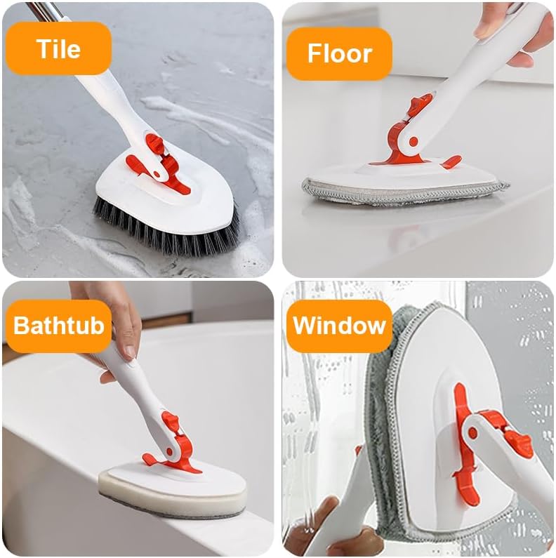 Onewly Shower Scrubber with Long Handle, 3 in 1 Bathroom Cleaning Brush with 24