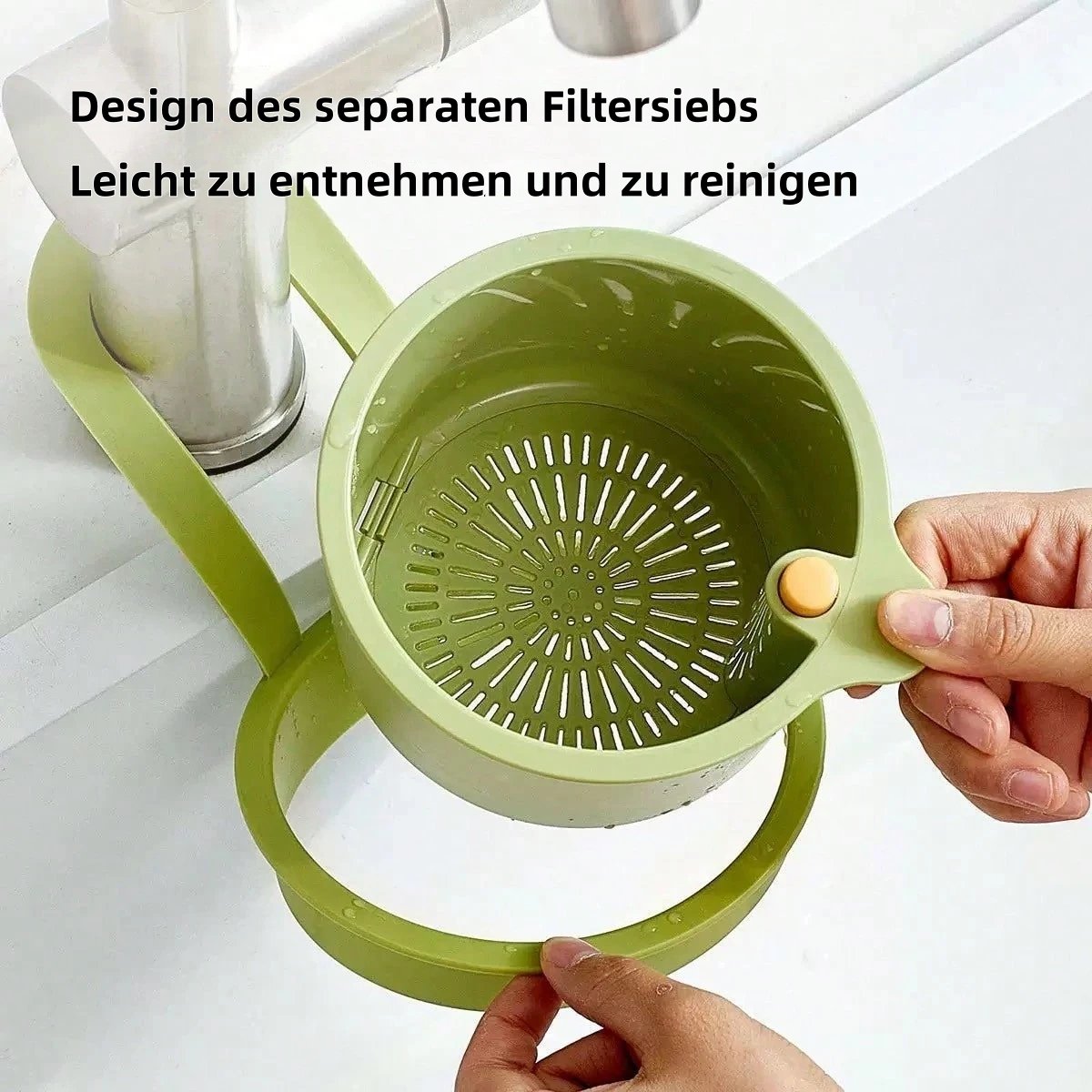 Automatischer Ablass-Siebkorb – Multifunktionaler Ein-Knopf-Druck-Hängekorb mit Sieb für Küchenspüle