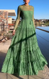 Women's Round Neck Lace Stitching A-line Temperament Lined Dress